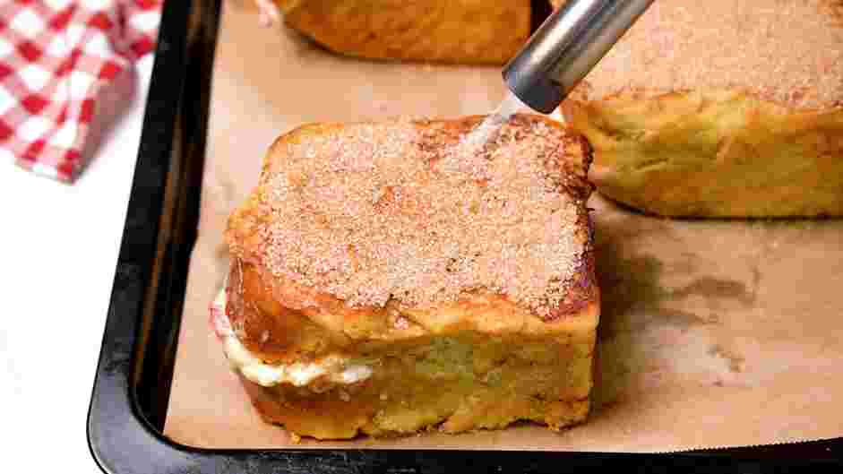 Stuffed French Toast Recipe: Use a culinary torch to br&ucirc;l&eacute;e the tops of each toast.