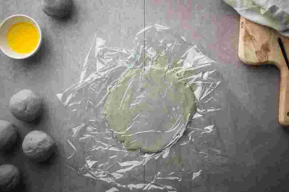Blue Corn Tortillas Recipe: Grease a sheet of plastic wrap lightly with cooking oil to prevent dough from sticking to it.
