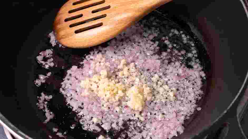 Chicken Mushroom Risotto Recipe: Add the garlic and fry for 1 minute.