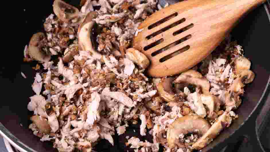 Chicken Mushroom Risotto Recipe: 
Add the chopped rehydrated mushrooms, fresh mushrooms and shredded chicken.