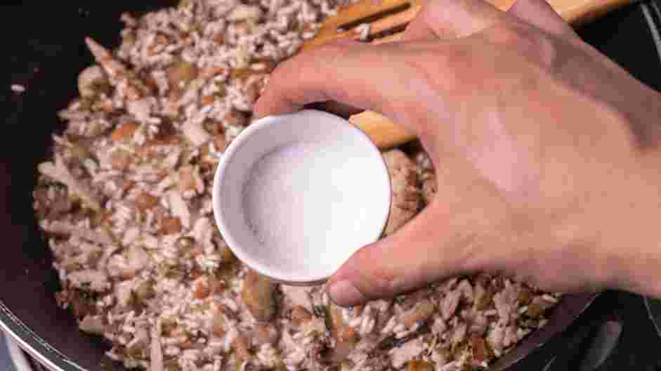 Chicken Mushroom Risotto Recipe:
When the rice grains become translucent around the edges and you can see the seed inside, add the white wine and a dash of salt.