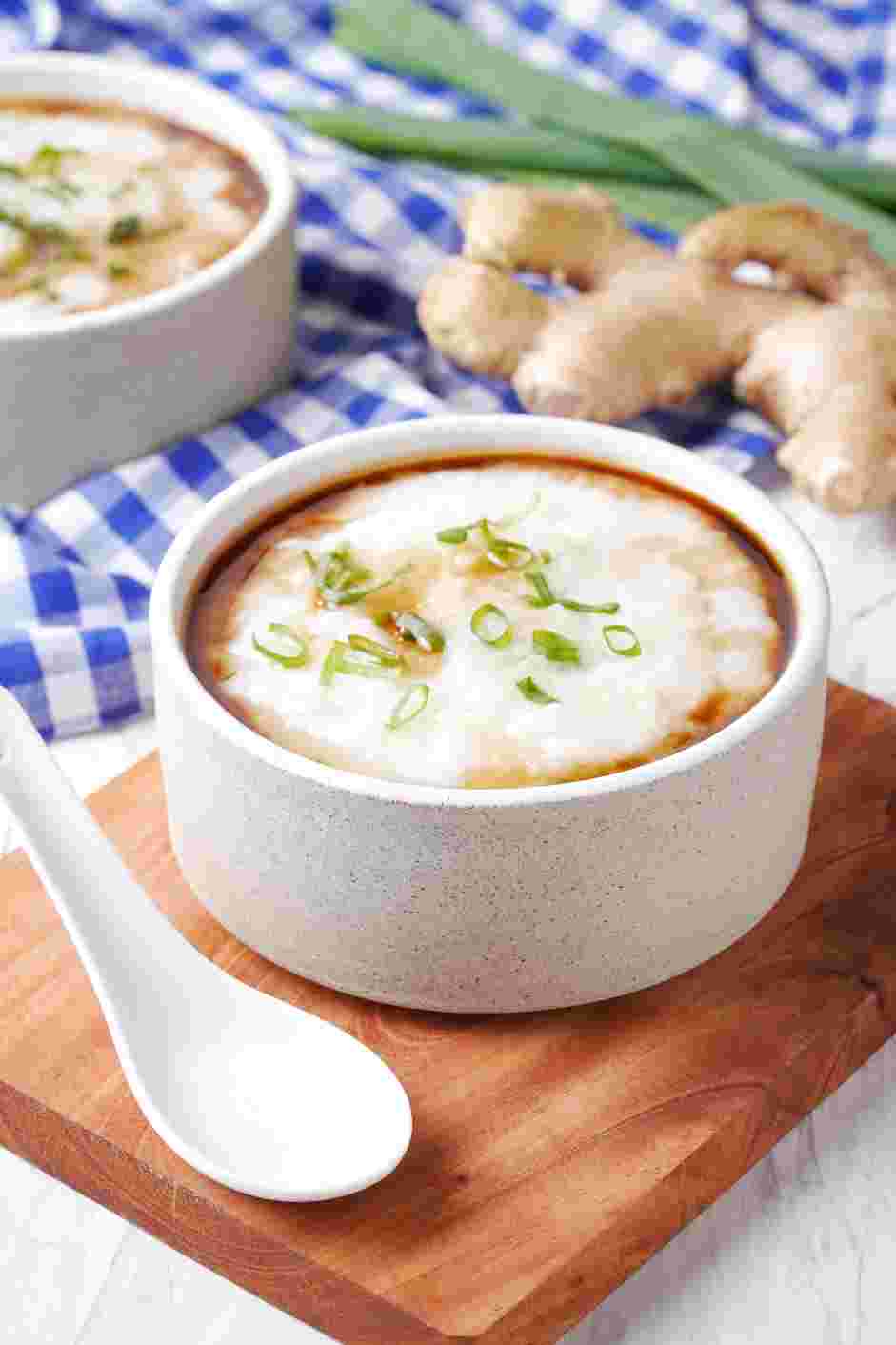 Rice Porridge Recipe: Serve the rice porridge hot, topped with sesame seed oil and/or soy sauce.