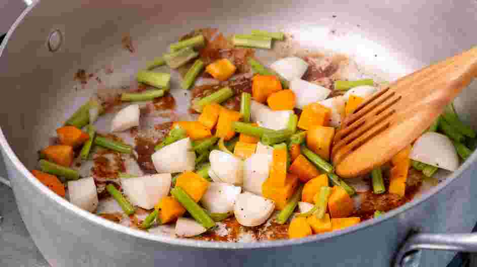 Short Rib Ragu Recipe: 
In the same heavy-bottomed pan, add the diced onion, carrot and celery into the hot oil.