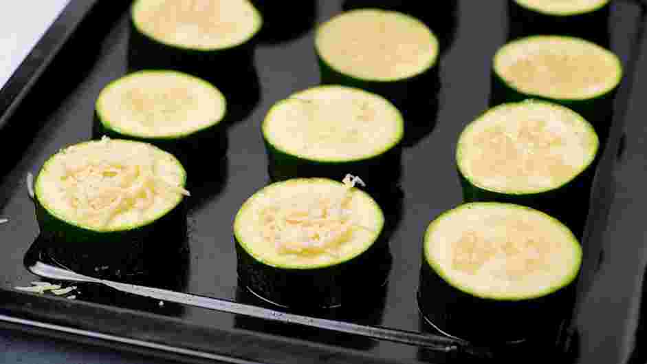 Zucchini Bites with Paprika Greek Yogurt Recipe:
Remove the zucchini from the oven and turn the oven to broil.