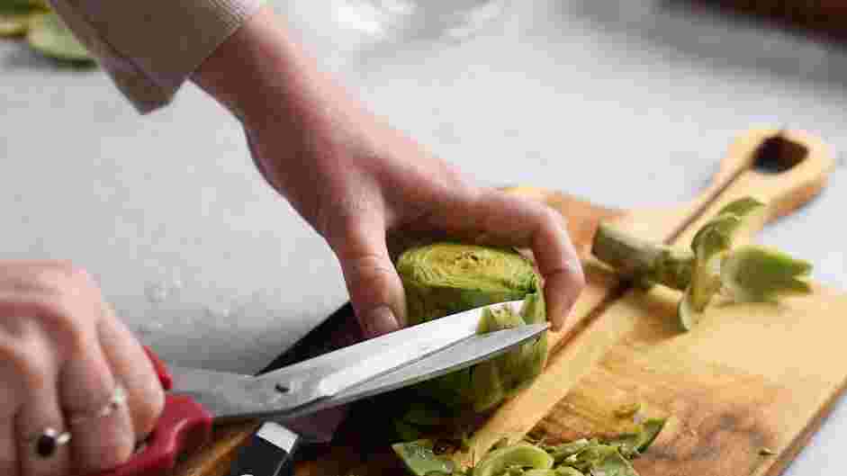 Instant Pot Artichokes Recipe: Use a scissor to trim off the sharp tips of the larger leaves of the artichoke.