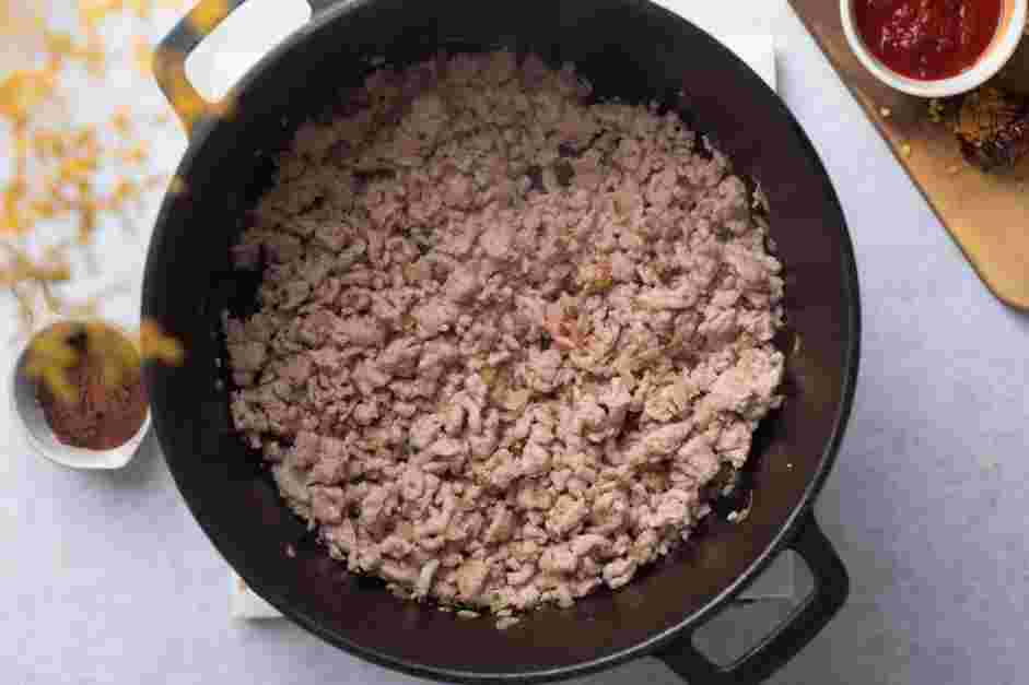 Stovetop Chili Recipe: Crumble in the ground meat.