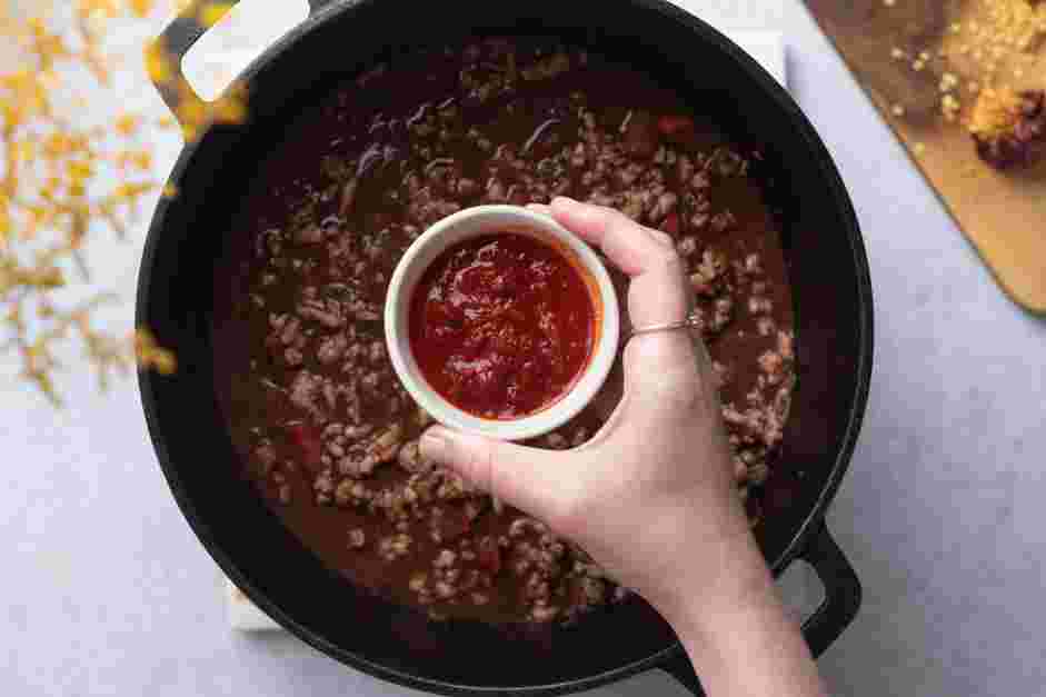 Stovetop  Chili Recipe: Bring to a simmer and stir in half of the chile puree.