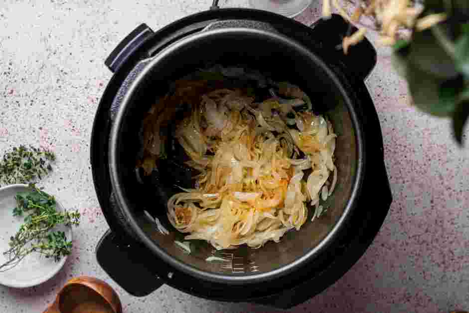 Instant Pot French Onion Soup Recipe: Saut&eacute; the onions for 15 minutes, or until they start to lightly brown and become translucent.