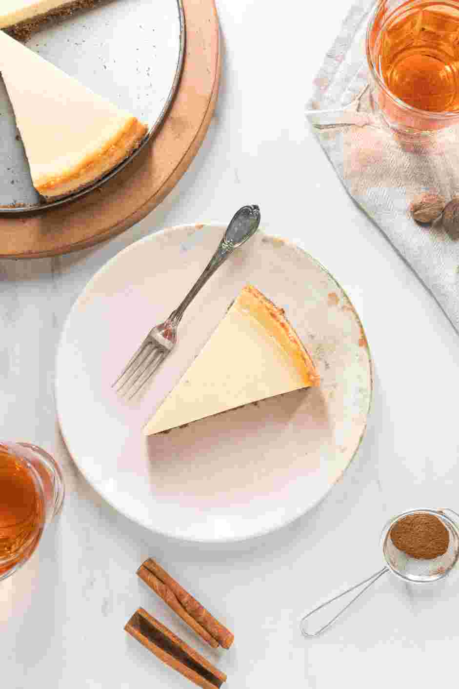 Eggnog Cheesecake Recipe: Once the cheesecake is thoroughly chilled, it is ready to serve.