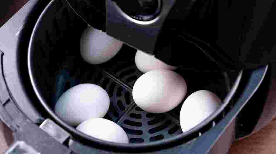 Air Fryer Hard Boiled Eggs Recipe: Air fry the eggs for 14-17 minutes, until the eggs are fully cooked.