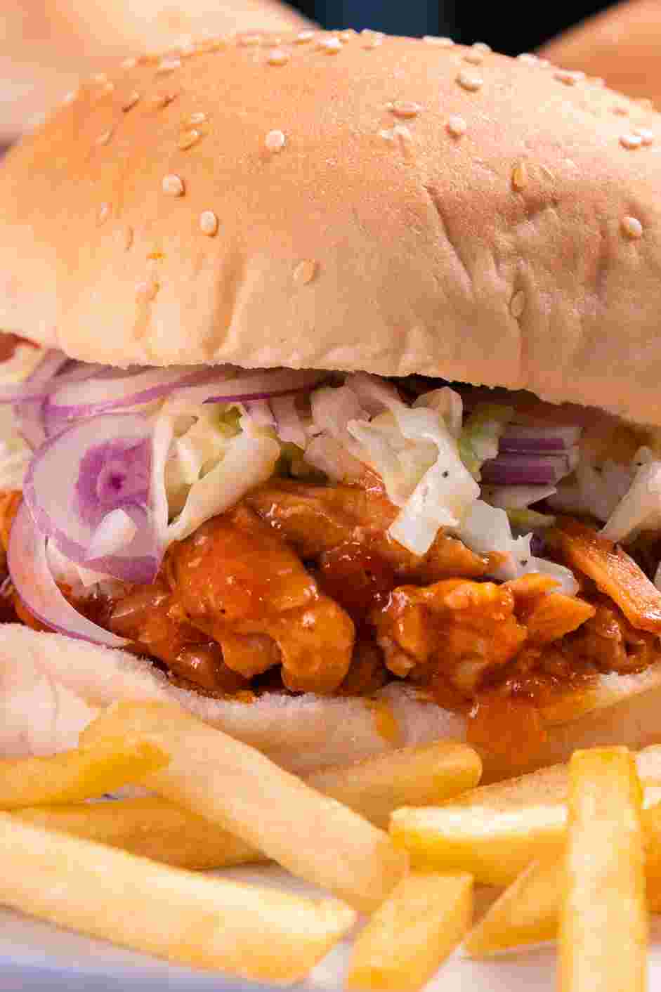 BBQ Chicken Sandwich with Napa Slaw Recipe: Assemble the BBQ chicken sandwich.