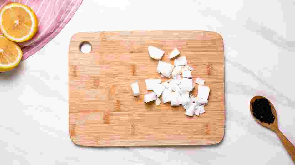Vegan Scones Recipe: Break up the solid coconut oil into ½-inch pieces and scatter on top of the flour mixture.