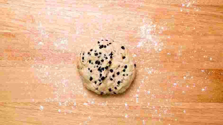 Vegan Scones Recipe: Turn out the dough on a lightly floured work surface and knead briefly to bring the dough together, about 20 seconds.