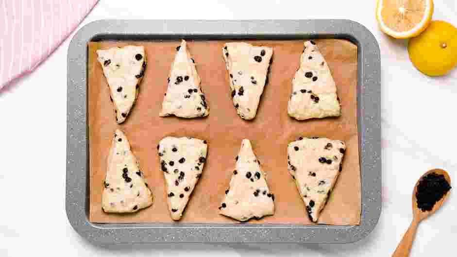 Vegan Scones Recipe: Remove the preheated pan from the oven and evenly space out the divided scones.