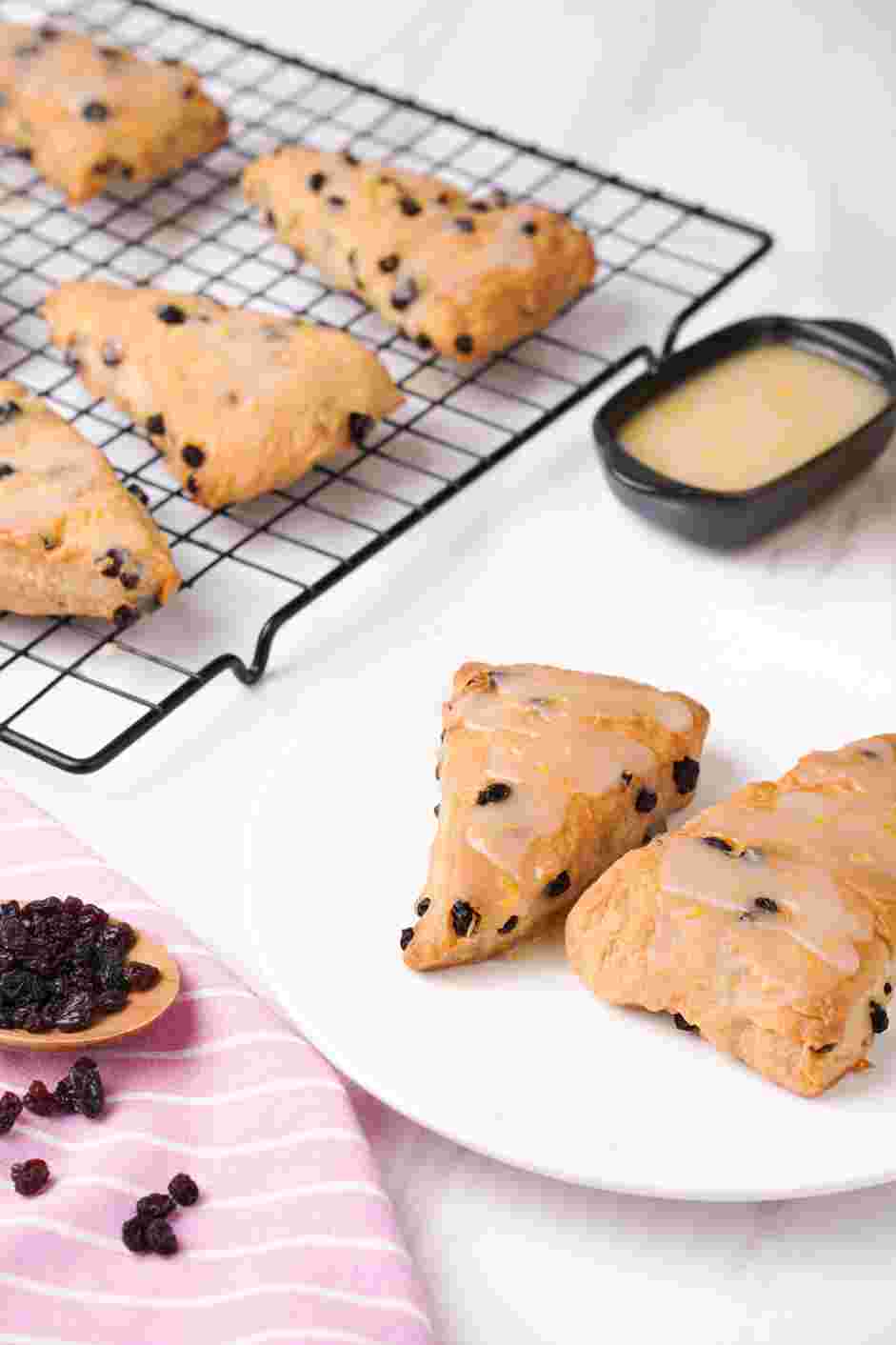 Vegan Scones Recipe: Drizzle the lemon glaze over the top of the completely cooled scones.