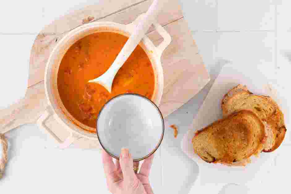 Grilled Cheese and Tomato Soup Recipe: Ladle the soup into bowls.