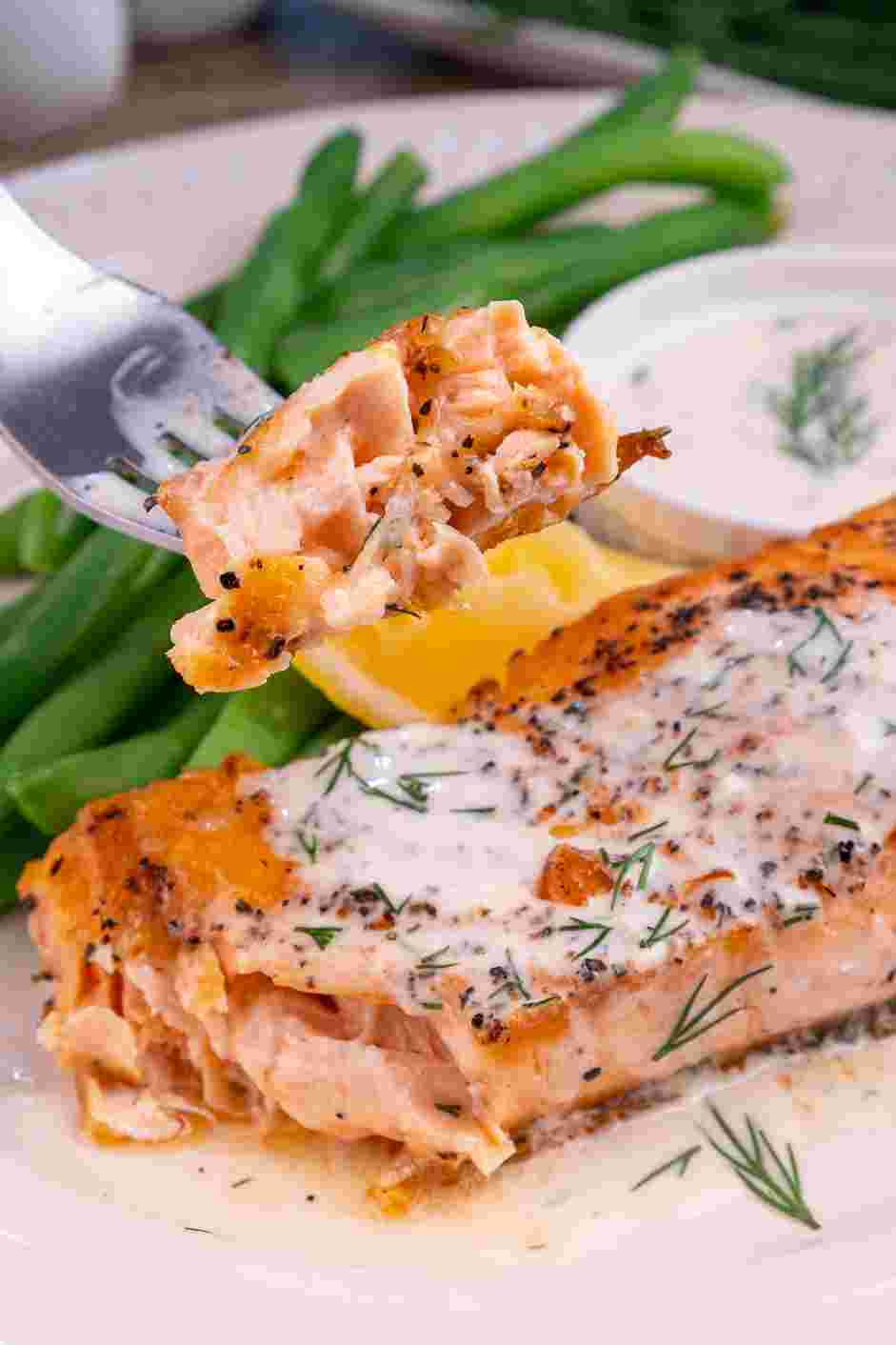 Salmon with Dill Sauce Recipe: Remove the salmon from the skillet onto serving plates.