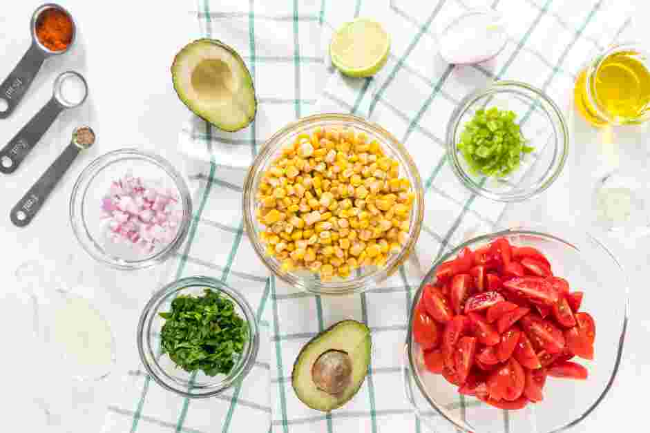 Avocado Corn Salad Recipe: Measure and prep all ingredients.