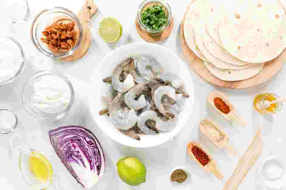 Grilled Shrimp Tacos Recipe: Measure and prep ingredients.