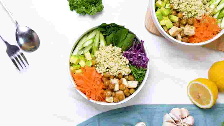 Vegan Bowls (Lemon and Herb Power Bowl) Recipe: Assemble the vegan bowls.