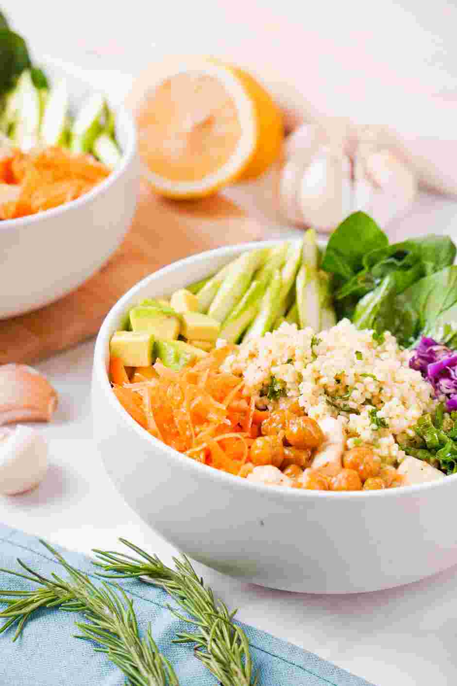 Vegan Bowls (Lemon and Herb Power Bowl) Recipe: Drizzle each bowl with two tablespoons of the lemon and herb vinaigrette.