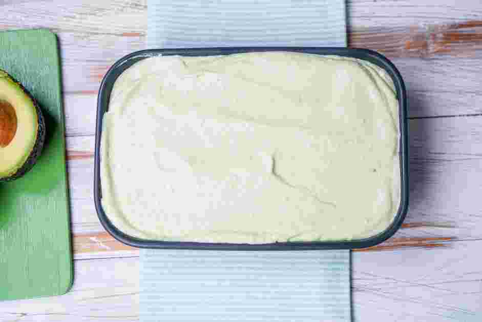 Avocado Ice Cream Recipe: Remove the loaf pan from the freezer and pour in the cream mixture.