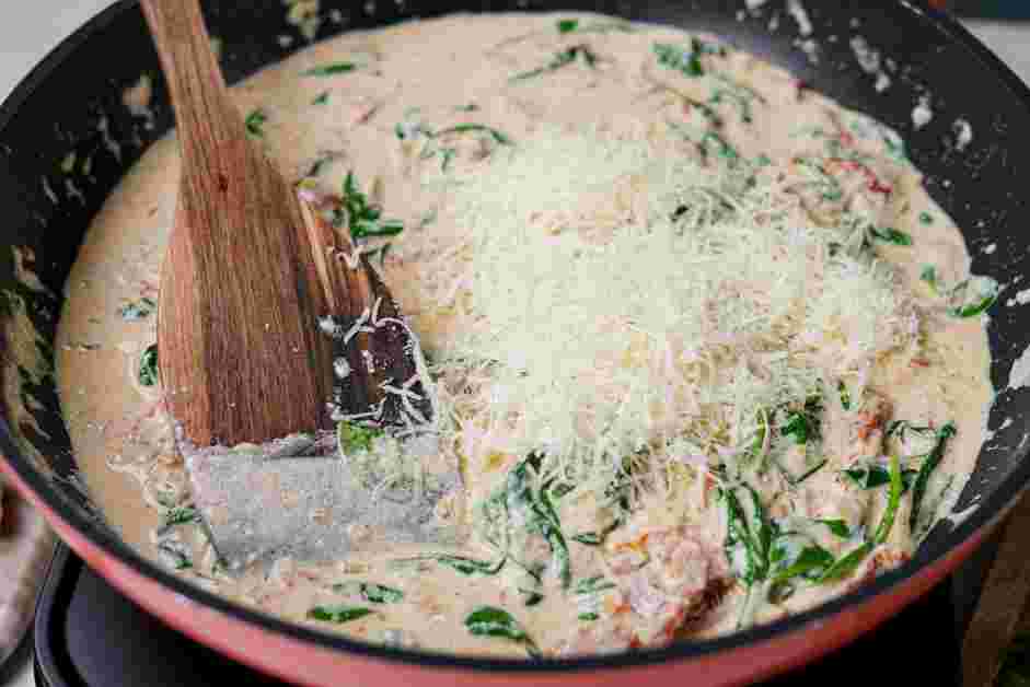 Tuscan Salmon Recipe: Add in the Parmesan cheese.