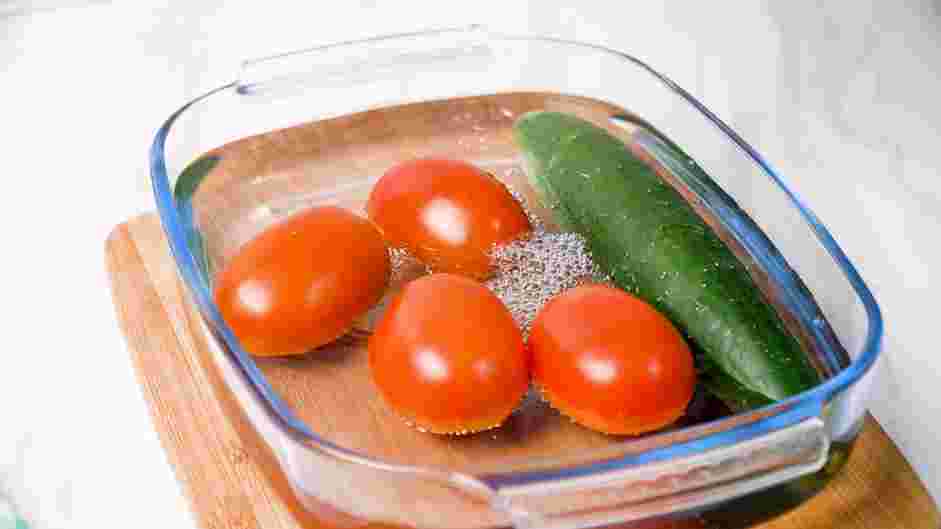 Cucumber Tomato Feta Salad Recipe: Prepare the vegetables.