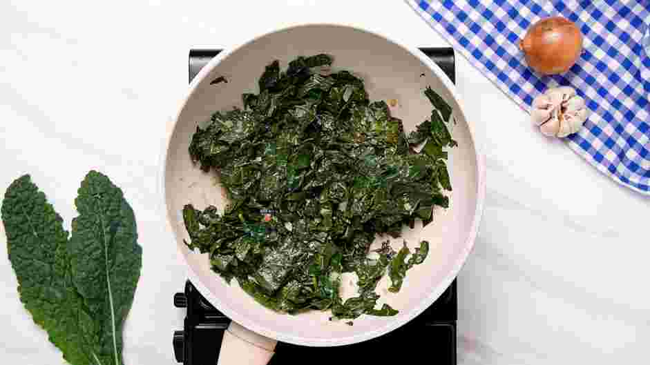 Kale Chicken Bowl Recipe: Stir in the chopped kale, dry white wine and a pinch of salt.