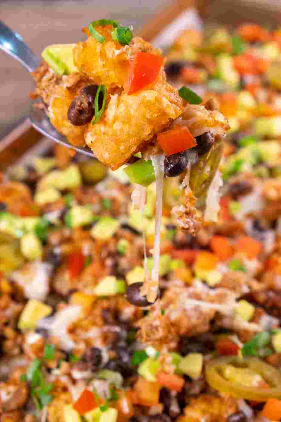 Totchos Recipe: Assemble the totchos.