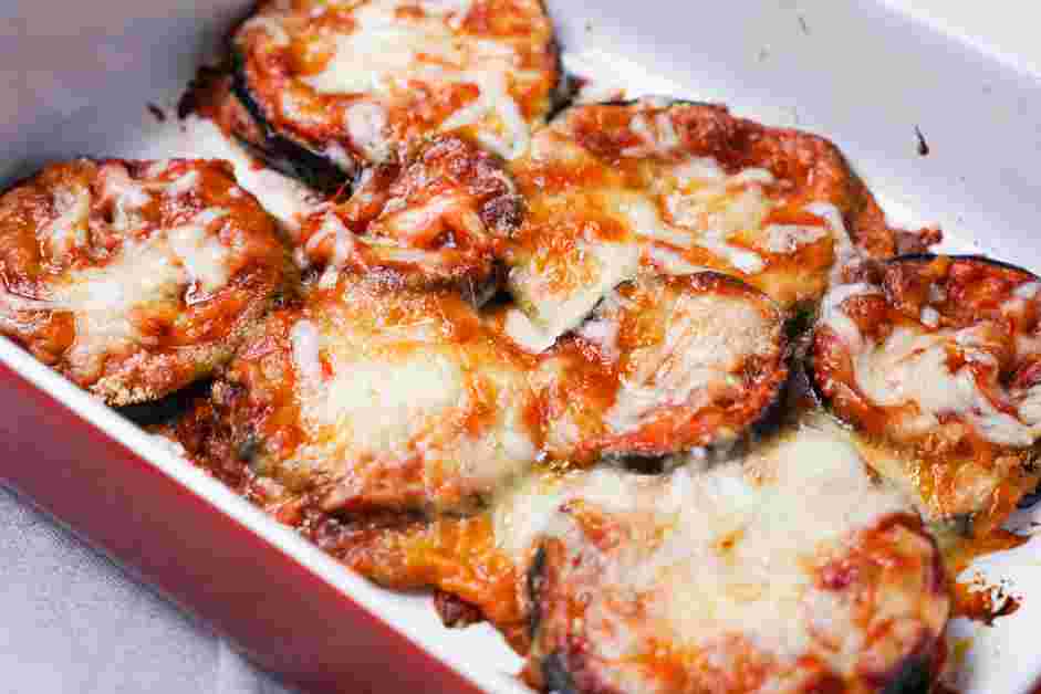 Eggplant Casserole Recipe: Bake the eggplant casserole until golden brown, around 20 minutes.