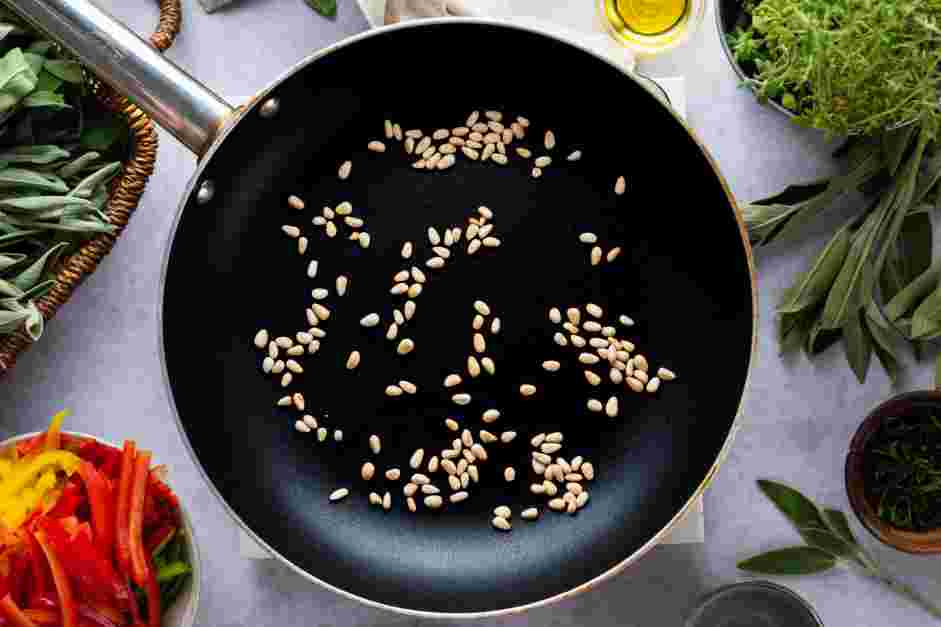 Pepper Salad Recipe: Toast the pine nuts.