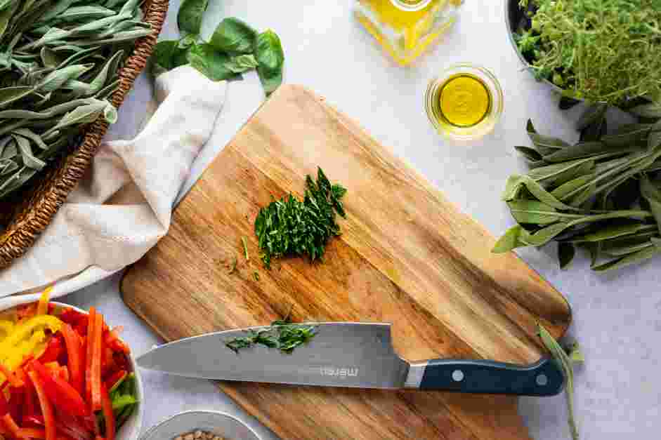 Pepper Salad Recipe: Chiffonade the basil.