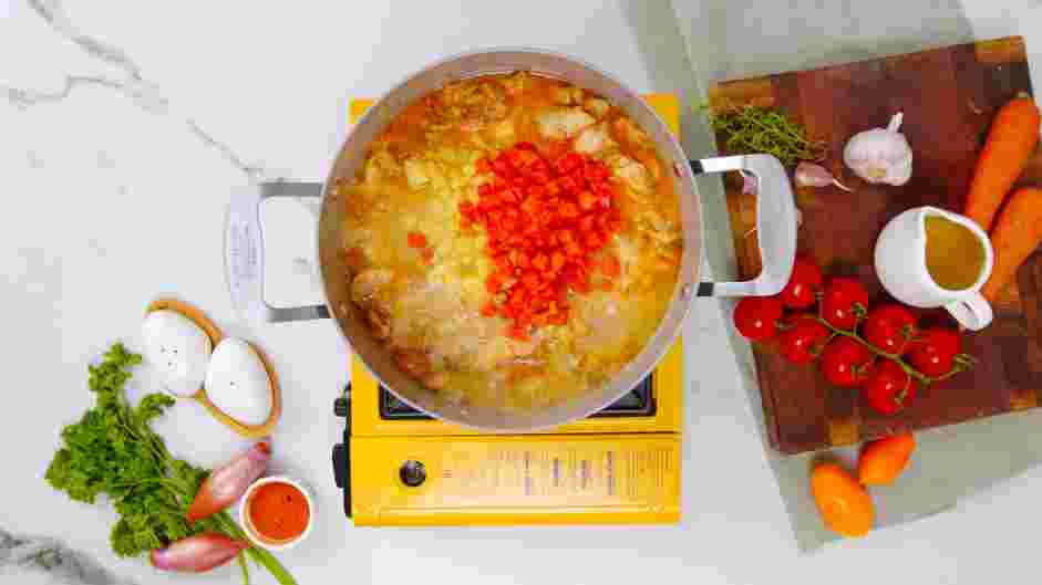 Creamy Chicken and Dumplings Recipe: Once the soup comes to a boil, stir in the potatoes and carrots and simmer for 10 minutes.