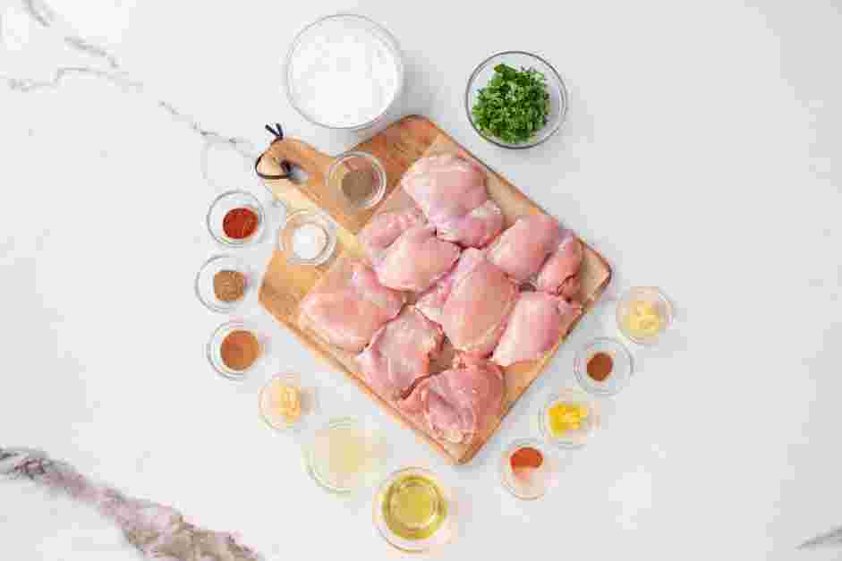 Greek Chicken Thighs Recipe: Measure and prep all ingredients.