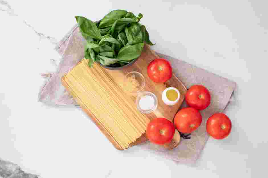 Tomato Basil Pasta Recipe: Measure and prep all ingredients.