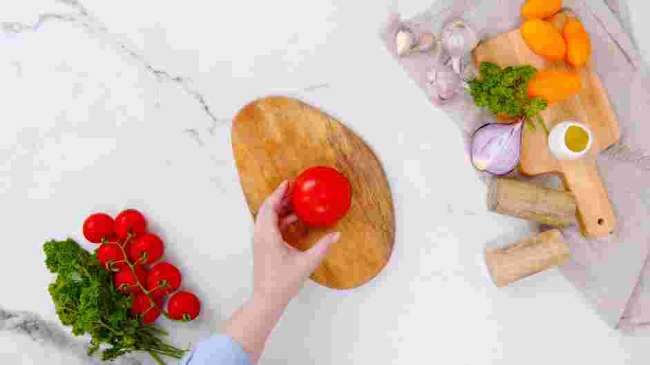 Tomato Basil Pasta Recipe: Prepare the tomato concass&eacute;.