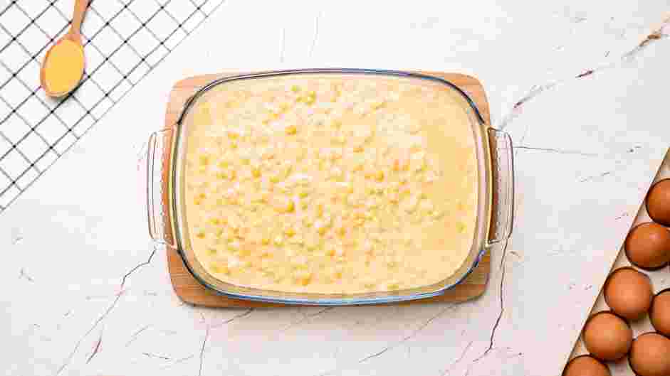 Corn Souffle Recipe: Pour the corn mixture into the prepared baking dish and bake for 50-75 minutes, until golden on top and the center is set.