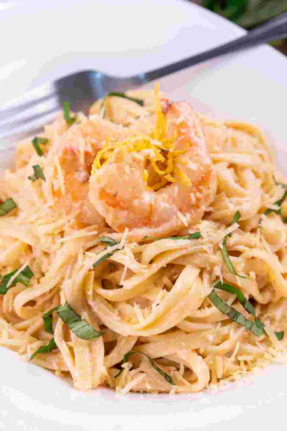 Garlic Butter Shrimp Pasta Recipe: Serve topped with lemon zest and fresh basil.