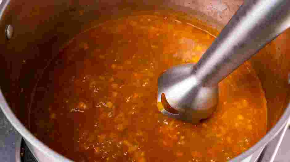 Cream of Crab Soup Recipe: Use an immersion blender to purée the soup.