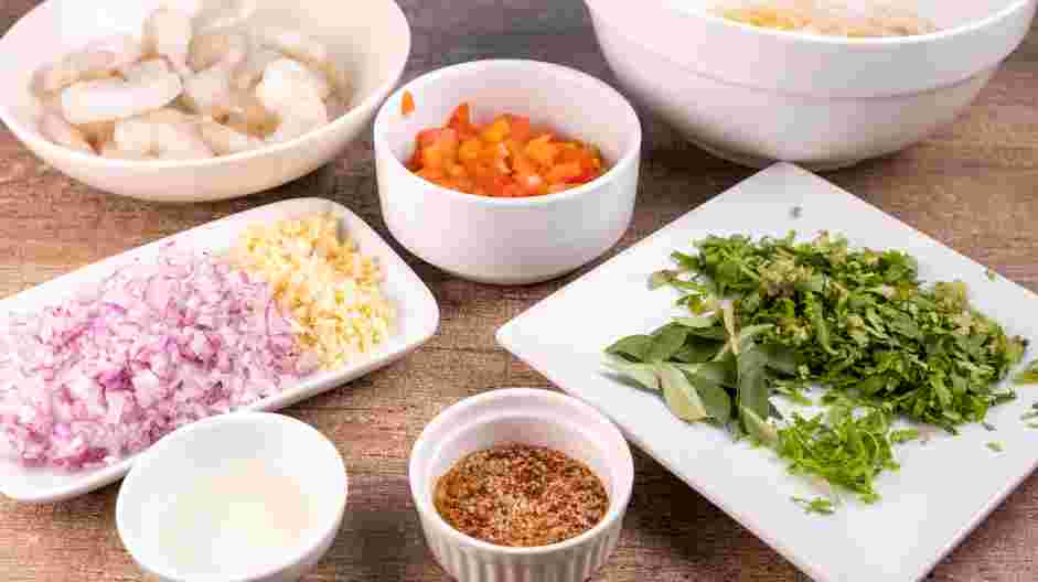 Curry Shrimp Recipe: Prepare the mise en place for the next day by measuring all of the curry ingredients and preparing the vegetables to reduce preparation time and yield better results.