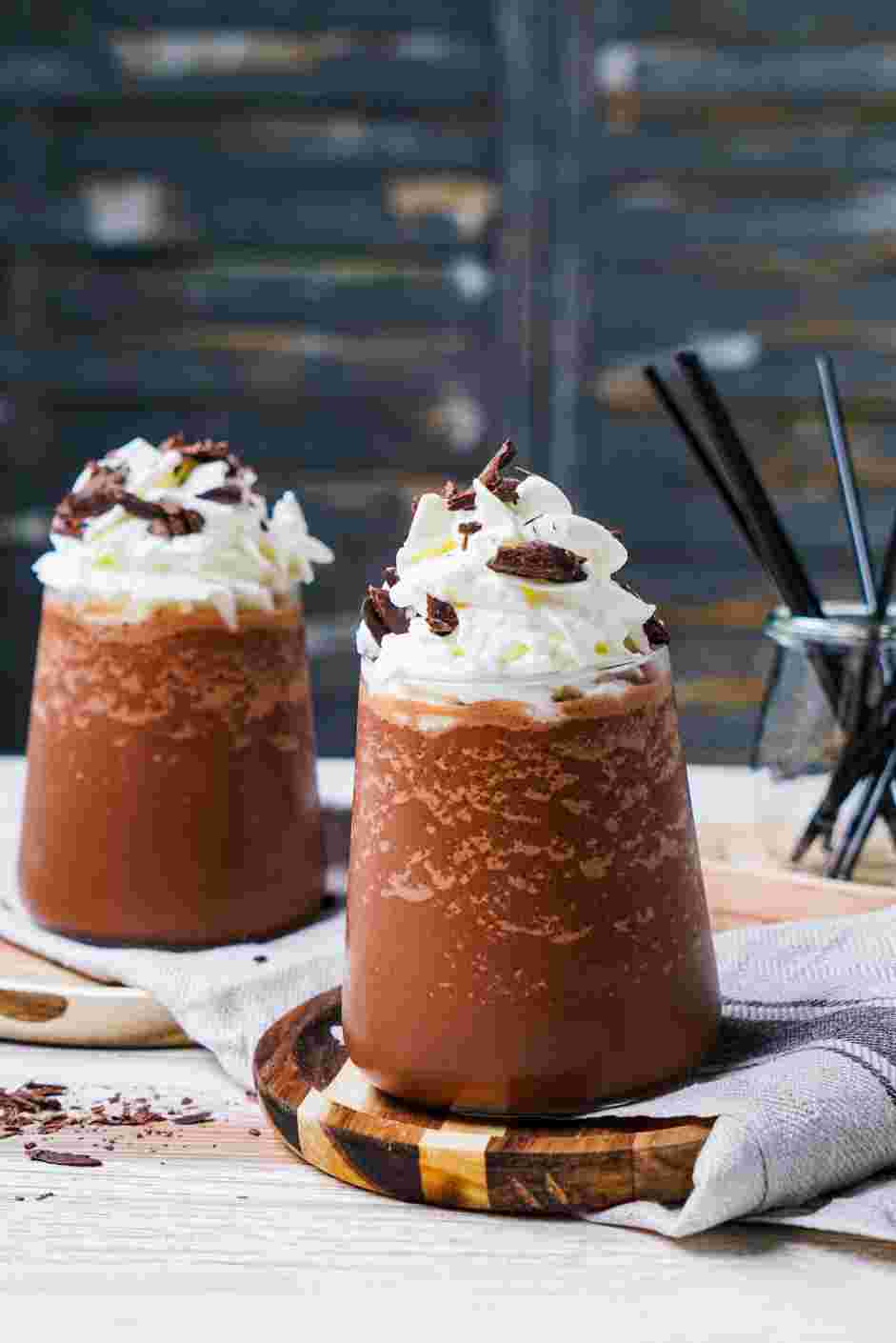 Frozen Hot Chocolate Recipe: Pour into two chilled glasses.