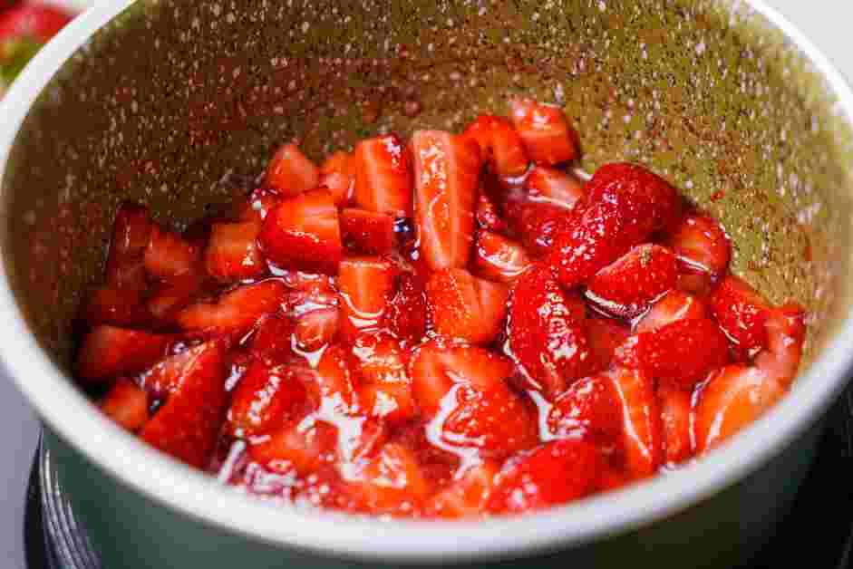 Strawberry Shortcake Ice Cream Recipe: Continuously stir the mixture until the strawberries have released their juice and the syrup has thickened.