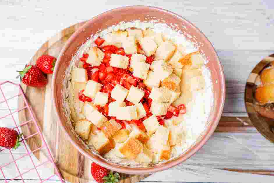 Strawberry Shortcake Ice Cream Recipe: Fold in the sweetened condensed milk, finely diced strawberries and pound cake.