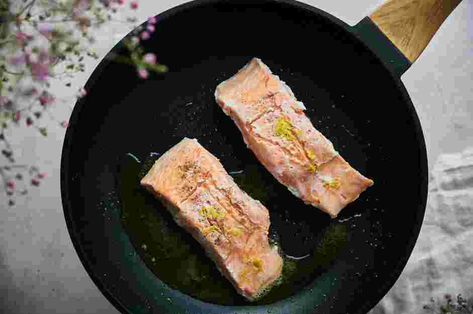 Sous Vide Salmon Recipe: Heat a non-stick skillet over medium-high heat and add the ghee.