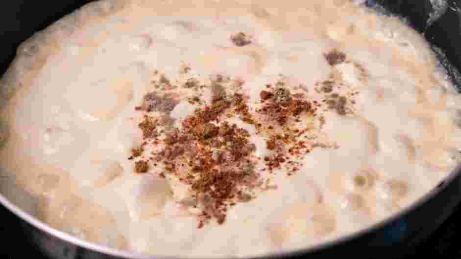 Cauliflower Au Gratin Recipe: Stir in the ground nutmeg, white pepper, ½ teaspoon of salt and Dijon mustard.