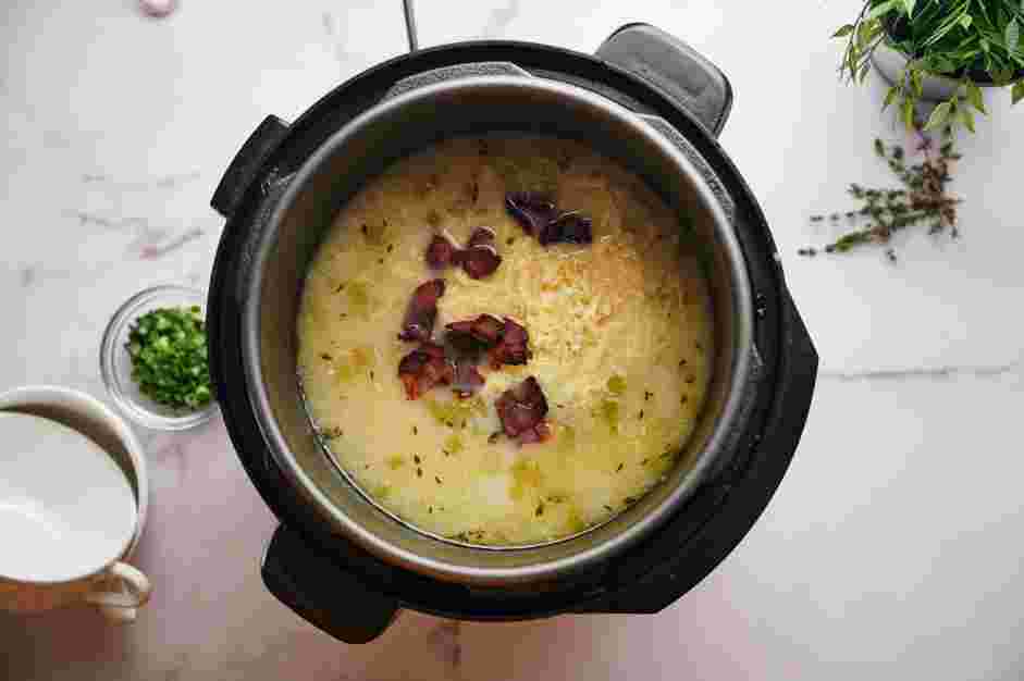 Instant Pot Potato Soup Recipe: Stir in half of the cooked bacon.