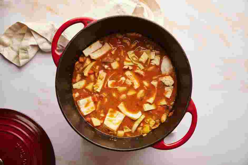 Vegetable Stew Recipe: Stir in the low-sodium vegetable broth or stock, diced potatoes, green cabbage, dried rosemary, dried thyme and soy sauce.