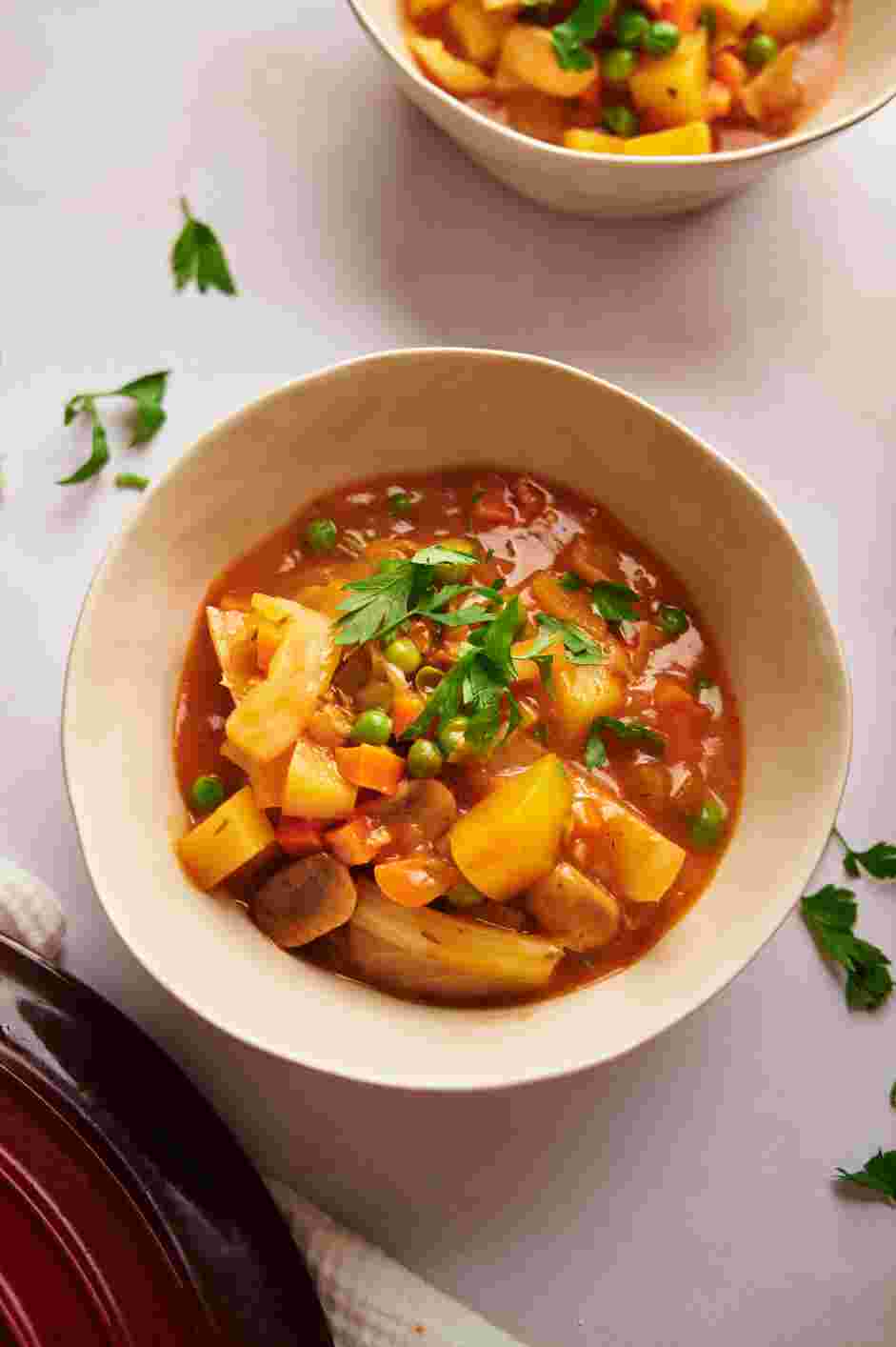 Vegetable Stew Recipe: Ladle into bowls, garnish with some fresh parsley and serve with bread or crackers.