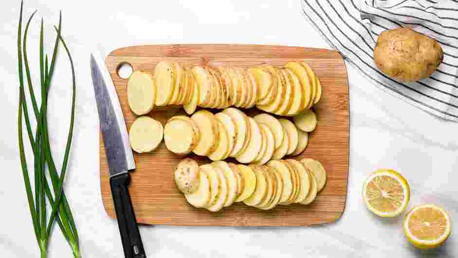 Grilled Potatoes Recipe: Slice the potatoes into ⅜-inch thick rounds.